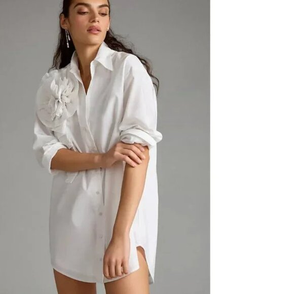 Anthropologie Dresses & Skirts - Anthropologie Forever That Girl Appliqué Shirt Dress White Sz XS NWOT B38